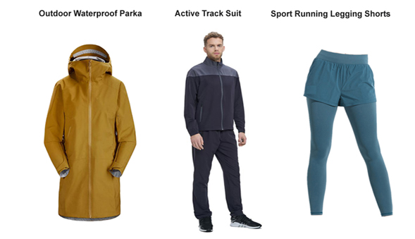 What are different about Outdoor wear, Active wear, Sport wear